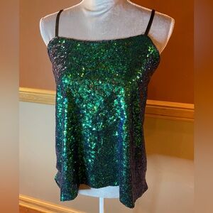 HAODUOYI Sequin Top in Green and Blue